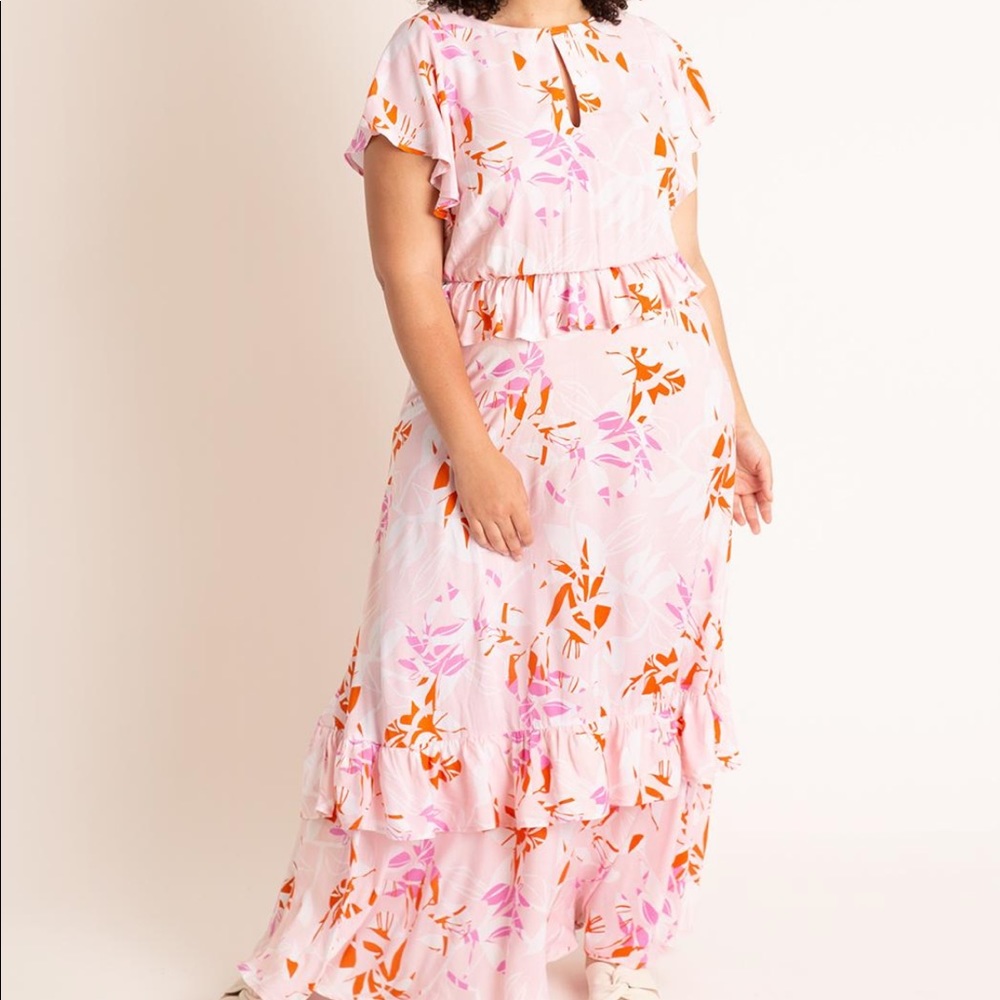 Eloquii Ruffled Maxi Dress Pink Floral Size 24 (G)